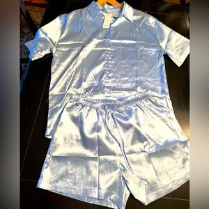 Sleepwear Soft Satin Button Down Loungewear 2 Piece Pjs Shorts